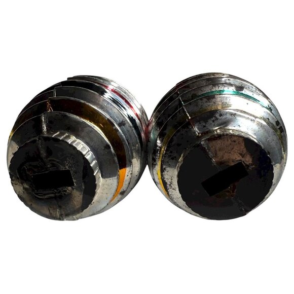 2 Vintage Bradford Hard Plastic Barrel Lantern Christmas Ornament Striped Silver - Picture 6 of 7